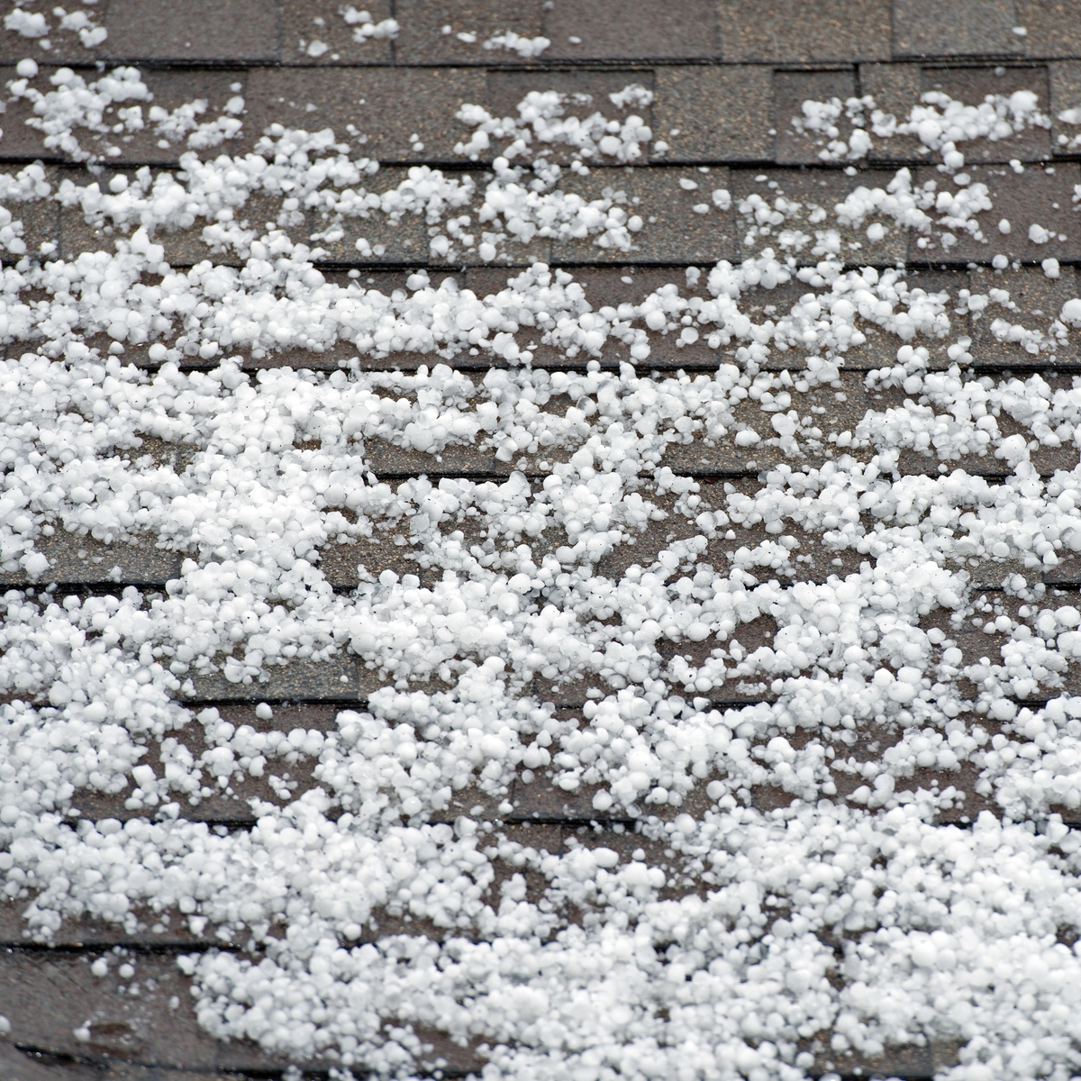 hail built up on a roof