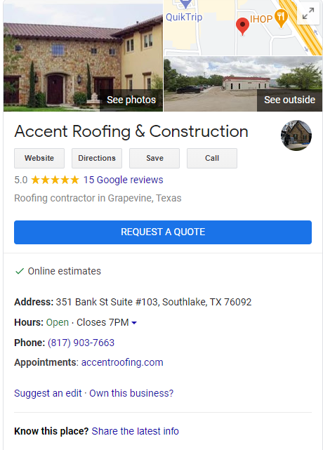 Accent Roofing GMB Profile
