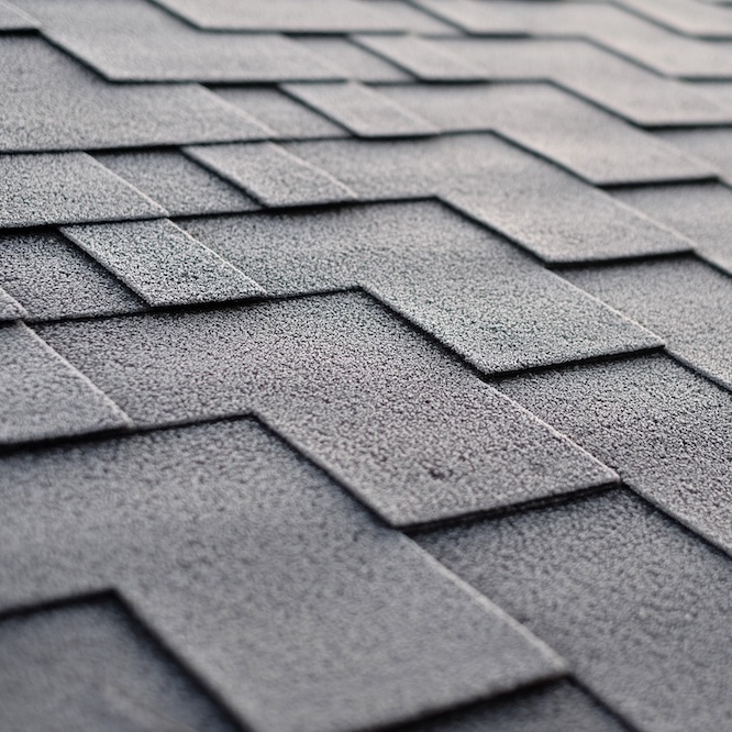 Cool roof shingles seen in close-up
