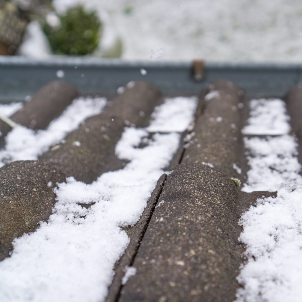 close up of snow on a roof